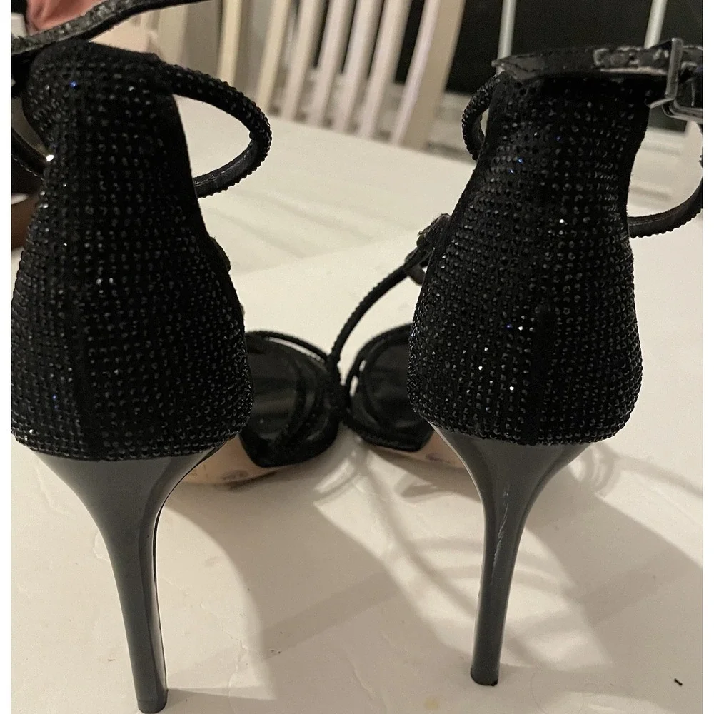 Gianni Bini Black Rhinestone Strappy Stiletto Heels 7.5 Evening Party Prom
